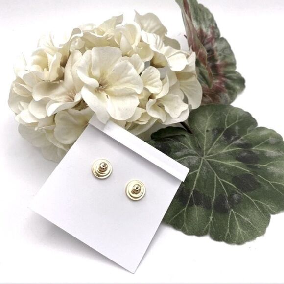 New Tory Burch Gold, Black Outline Round Stud Earrings - Picture 7 of 8